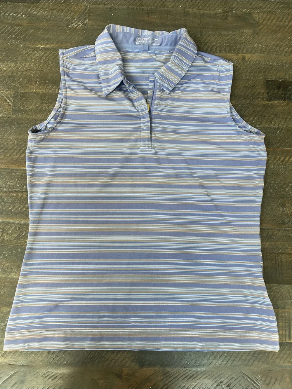 Nike Golf Blue Striped Sleeveless Polo Tank Top Shirt Size M (8-10) FIT DRY